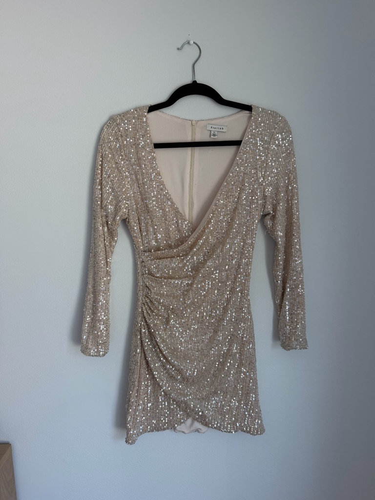Champagne Sequin Wrap Mini Dress